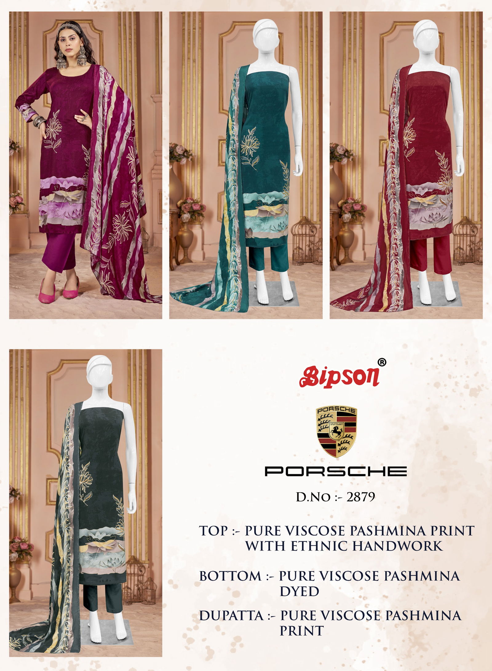 Porsche 2879 By Bipson Viscose Pashmina Dress Material Wholesale Price In Surat